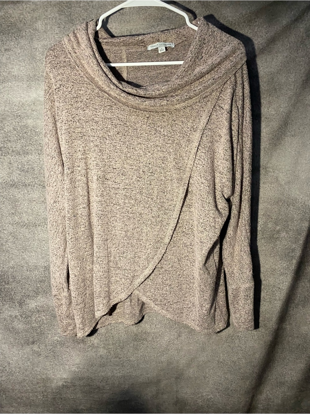 Green Envelope Taupe Marled Cowl Neck Draped Pullover